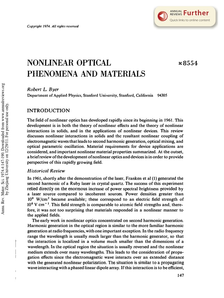 Nonlinear Optical Phenomena and Materials | PDF | Nonlinear Optics | Laser