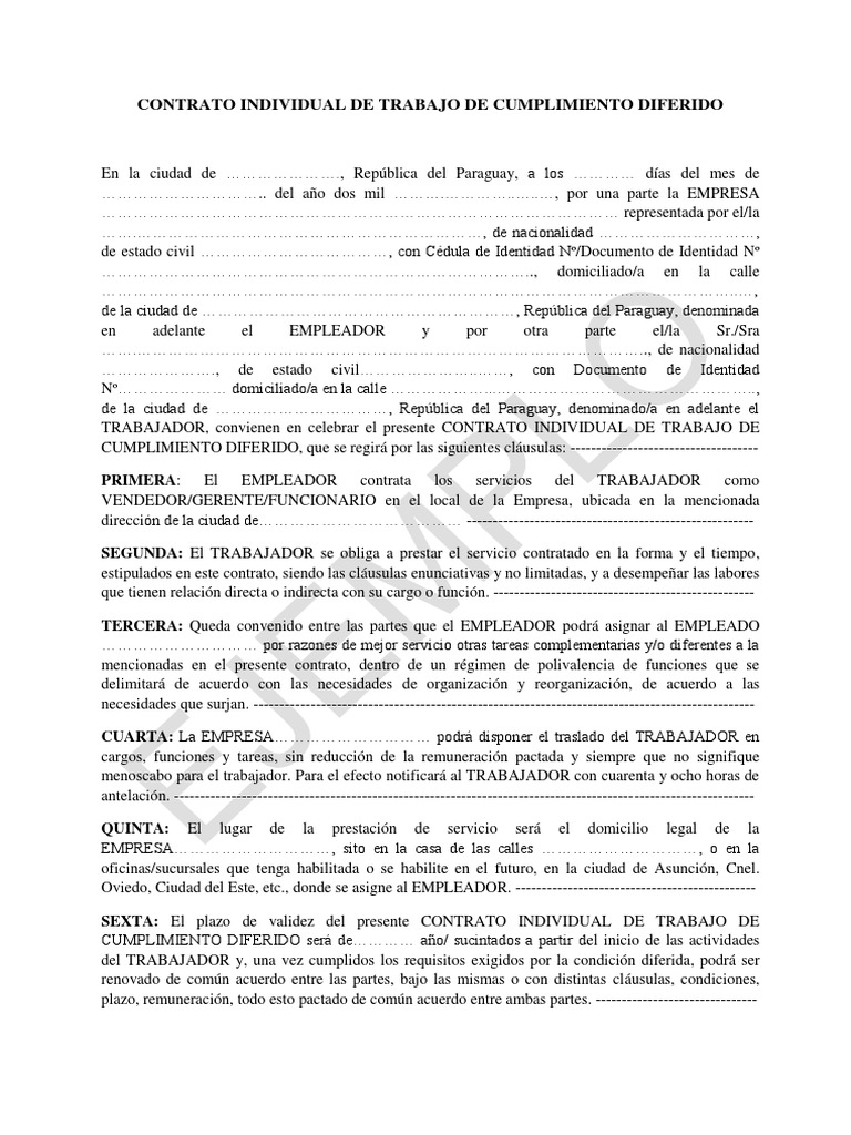 Contrato Individual de Trabajo de Cumplimiento Diferido