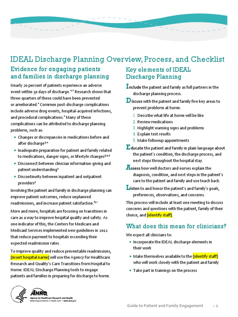 IDEAL Discharge Planning Guide | PDF | Patient | Caregiver