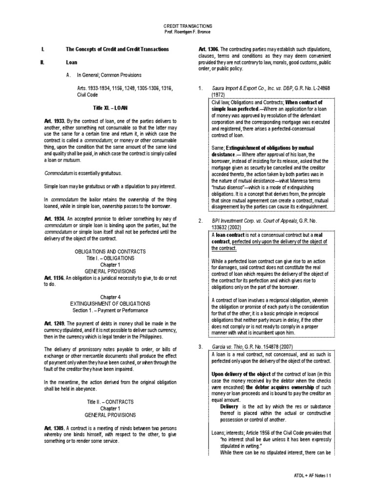 CredTrans - Notes and Digests - MT PDF | PDF | Usury | Loans