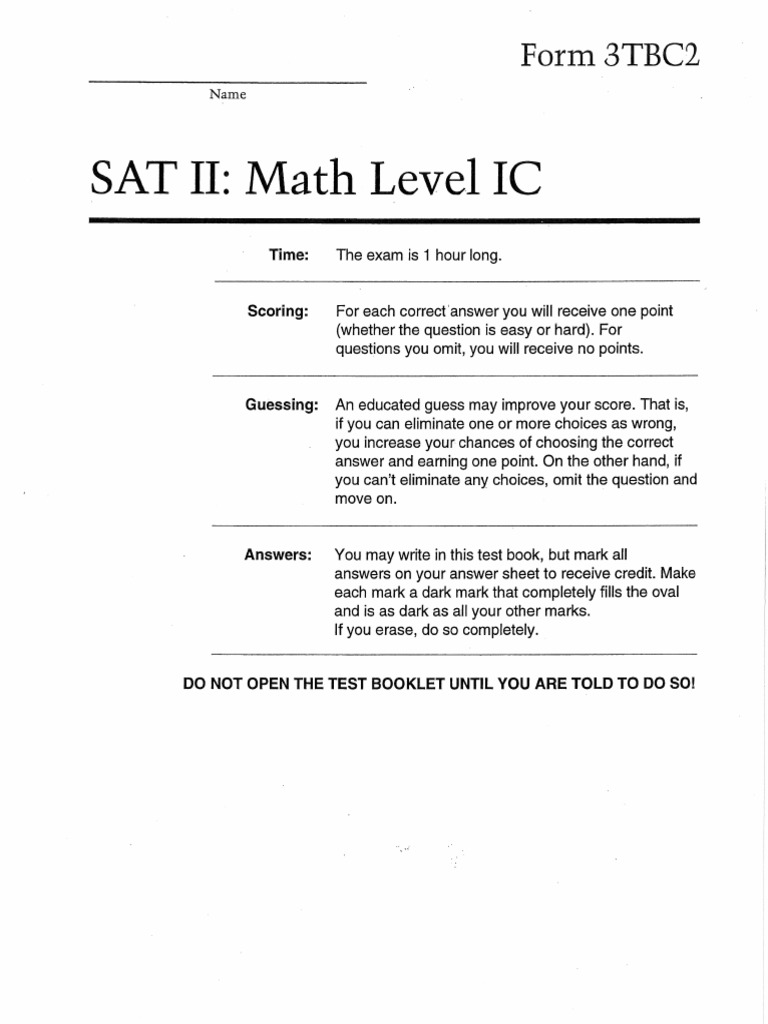 Collegeboard SAT Mathematics Level 1 - Form 3TBC2 | PDF