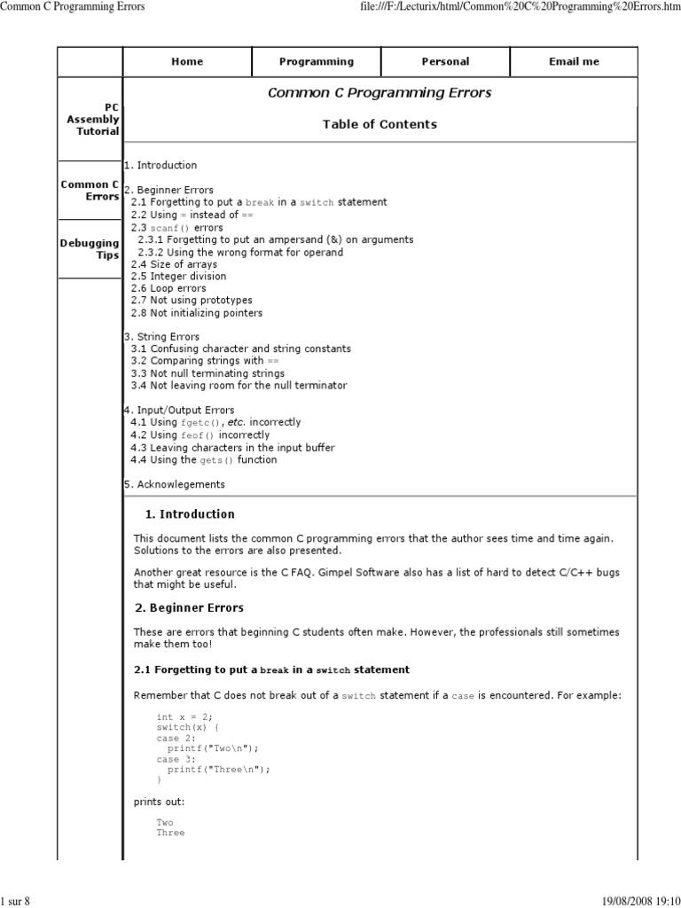 Common C Programming Errors | PDF | C (Programming Language) | String ...