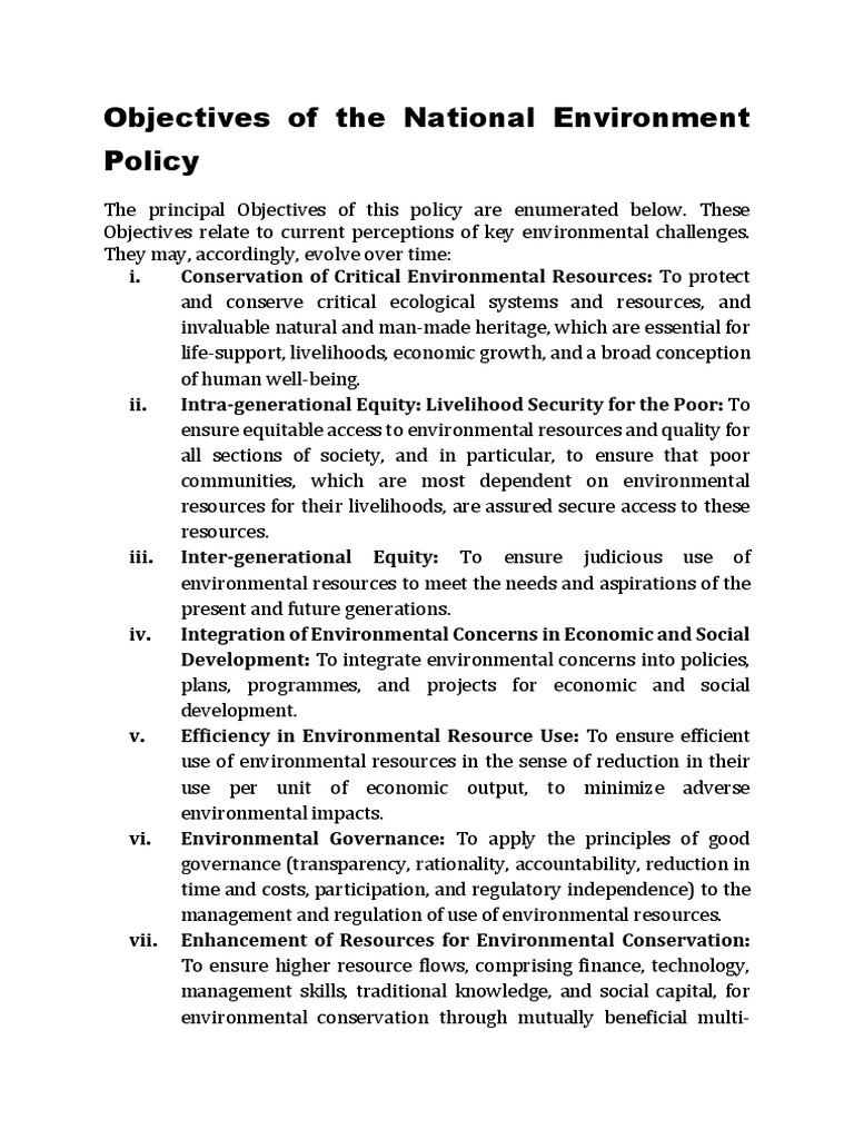 Objectives of The National Environment Policy | PDF | Externality ...