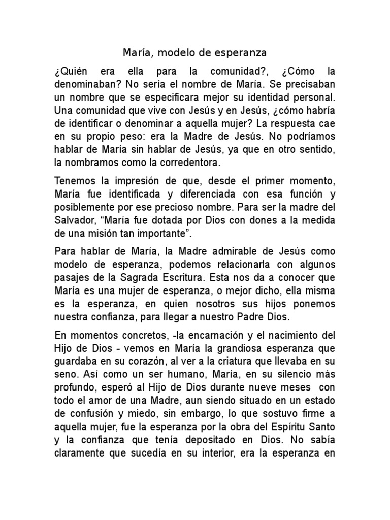 María, modelo de esperanza y fe | PDF | María, madre de Jesús ...