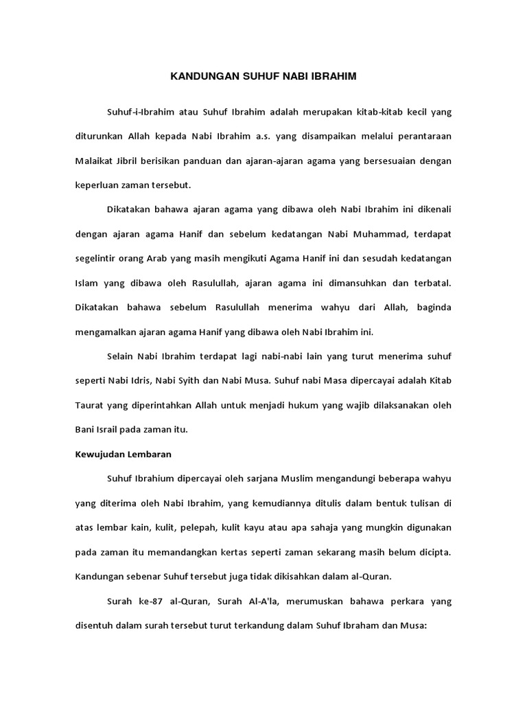 Kandungan Suhuf Nabi Ibrahim Pdf