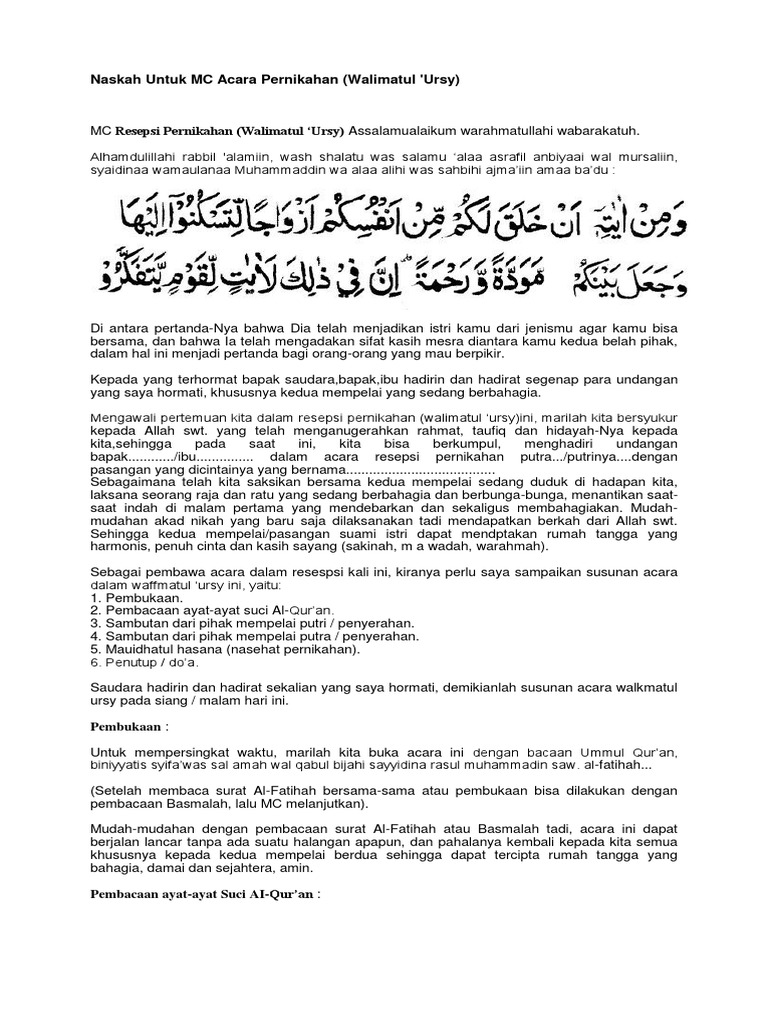 Naskah Untuk MC Acara Pernikahan