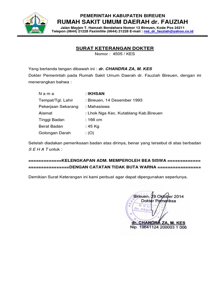 Surat Keterangan Bebas Narkoba Aceh