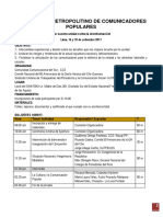 Programa del I Encuentro Metropolitino de Comunicadores Populares, Lima 14 y 15 de setiembre 2017