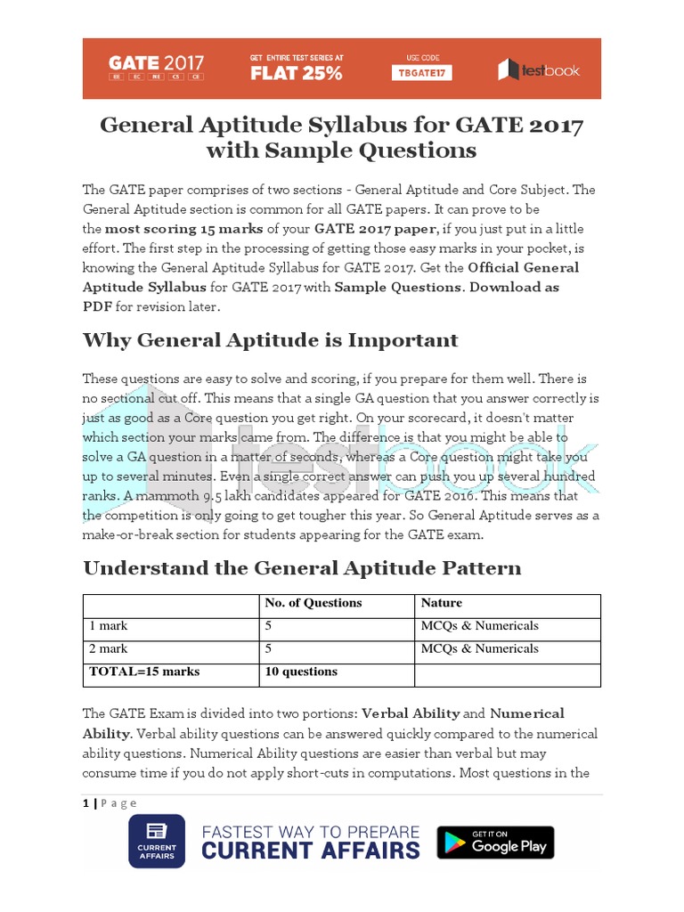 General Aptitude Syllabus For GATE 2017 With Sample Questions | PDF ...