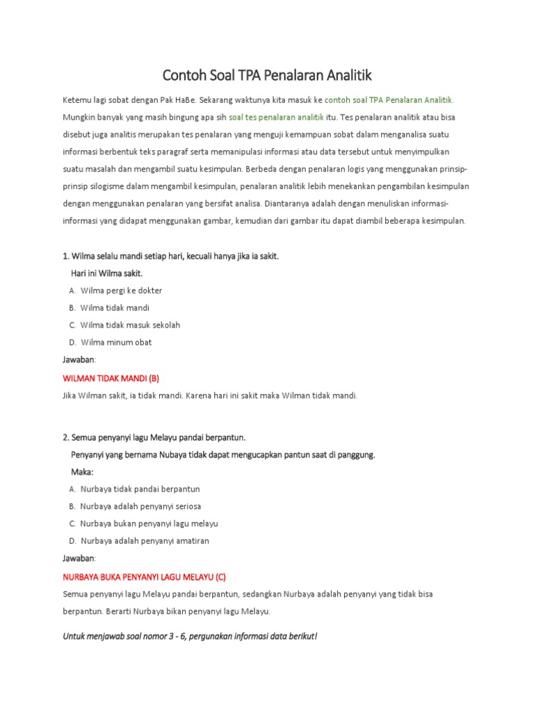 Contoh Soal Tpa Penalaran Analitik