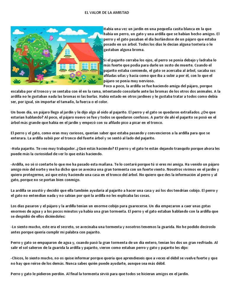 El Valor de La Amistad Lectura | PDF | Gatos | Perros