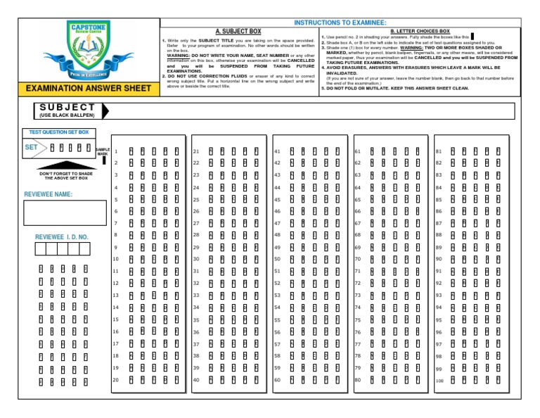 Subject: Examination Answer Sheet | PDF | Tests | Test (Assessment)