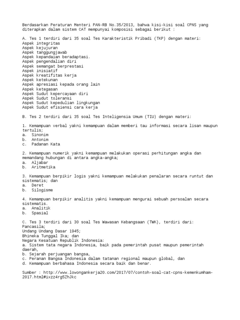 Download Kisi Kisi Soal Cpns Sistem Cat PNG