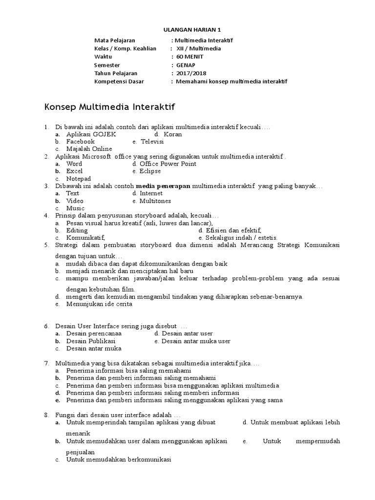 Soal Uas Multimedia Interaktif
