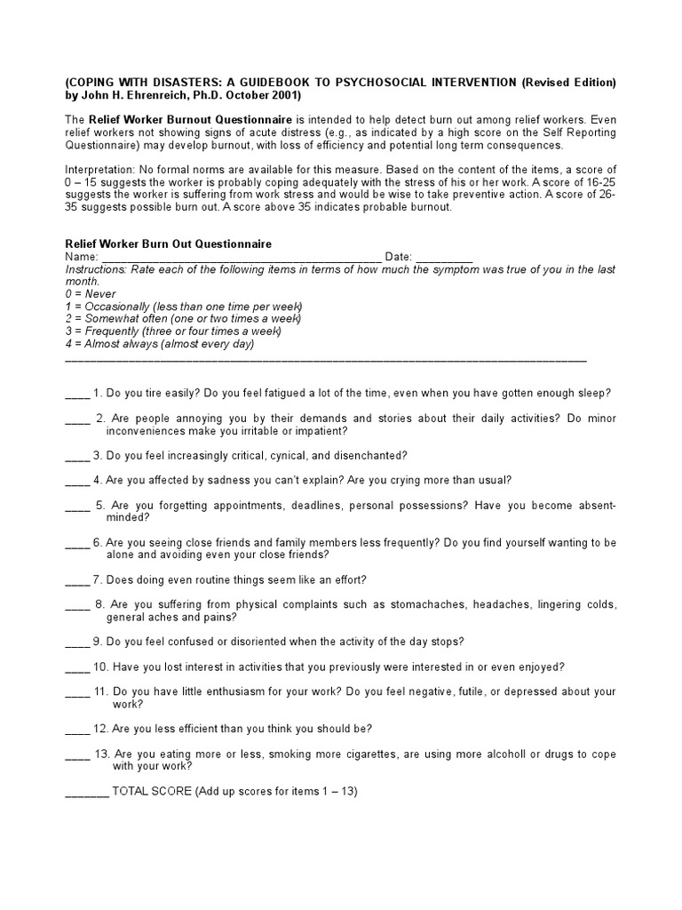 Burn Out Questionnaire PDF Occupational Burnout Stress (Biology)