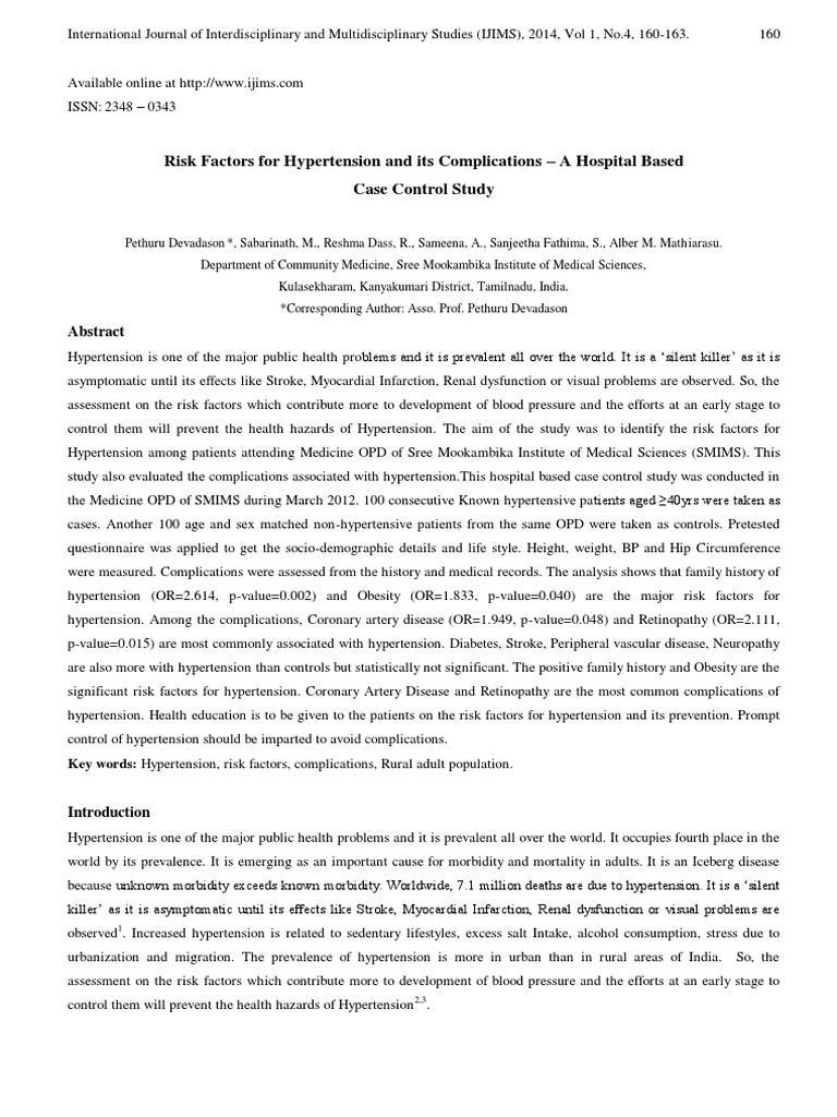 Hypertension Risk Factors and Complications | PDF | Hypertension ...