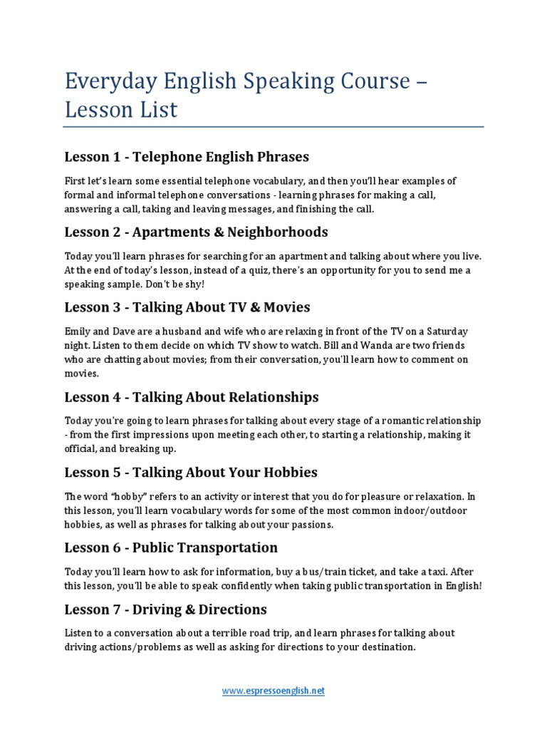 Everyday English Speaking Course Lessons 2 English Language Idiom