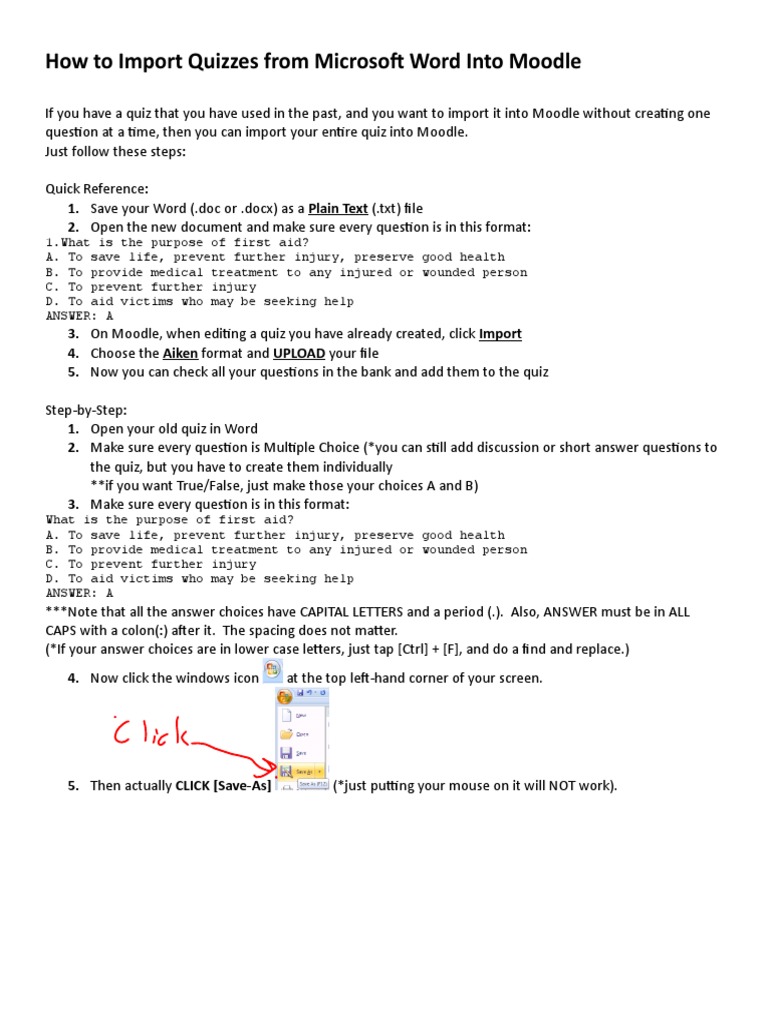 Importing Quizzes from Word to Moodle | PDF | Microsoft Word | Quiz