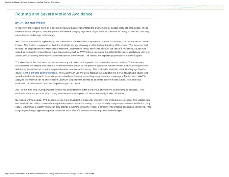 Routing and Severe Motions Avoidance Applied Weather Technology PDF Ships Resonance