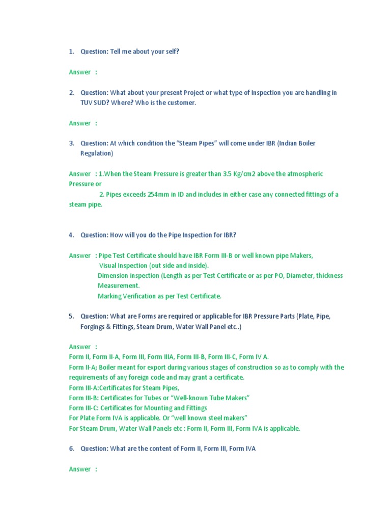 Interview Questions PDF Pipe (Fluid Conveyance) Boiler