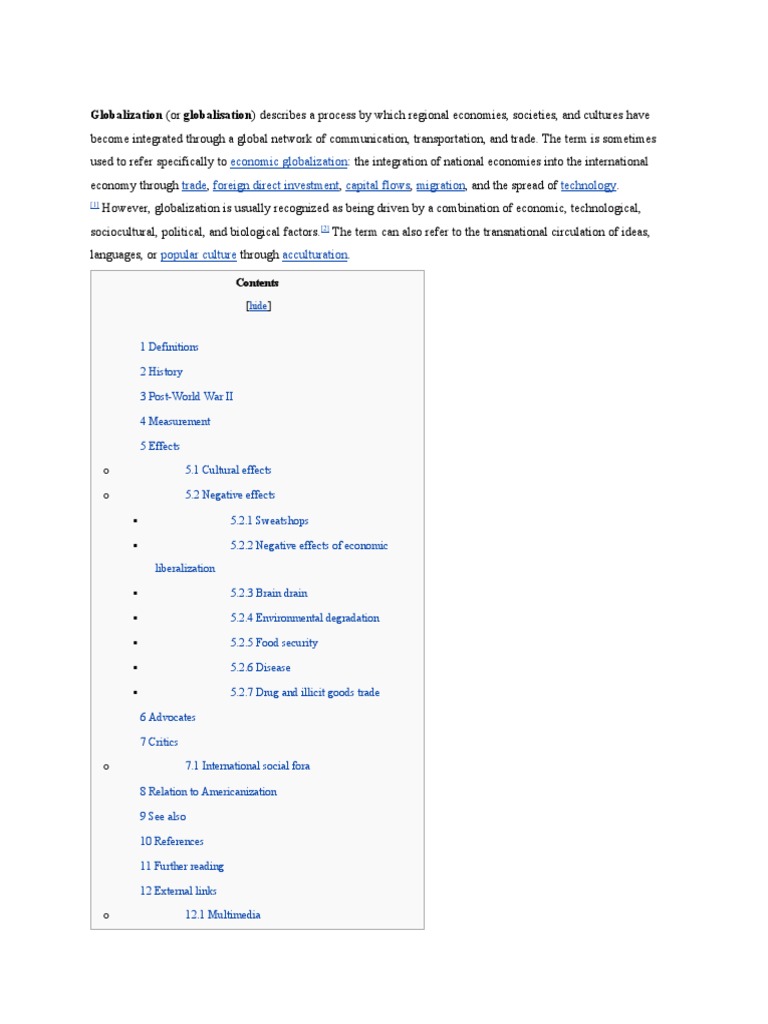 Economic Globalization Trade Foreign Direct Investment Capital Flows