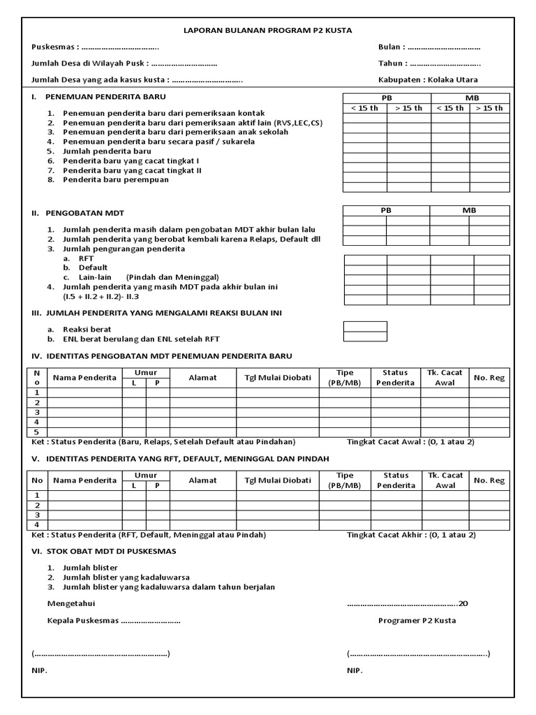 Laporan Bulanan Program P2 Kusta Pdf