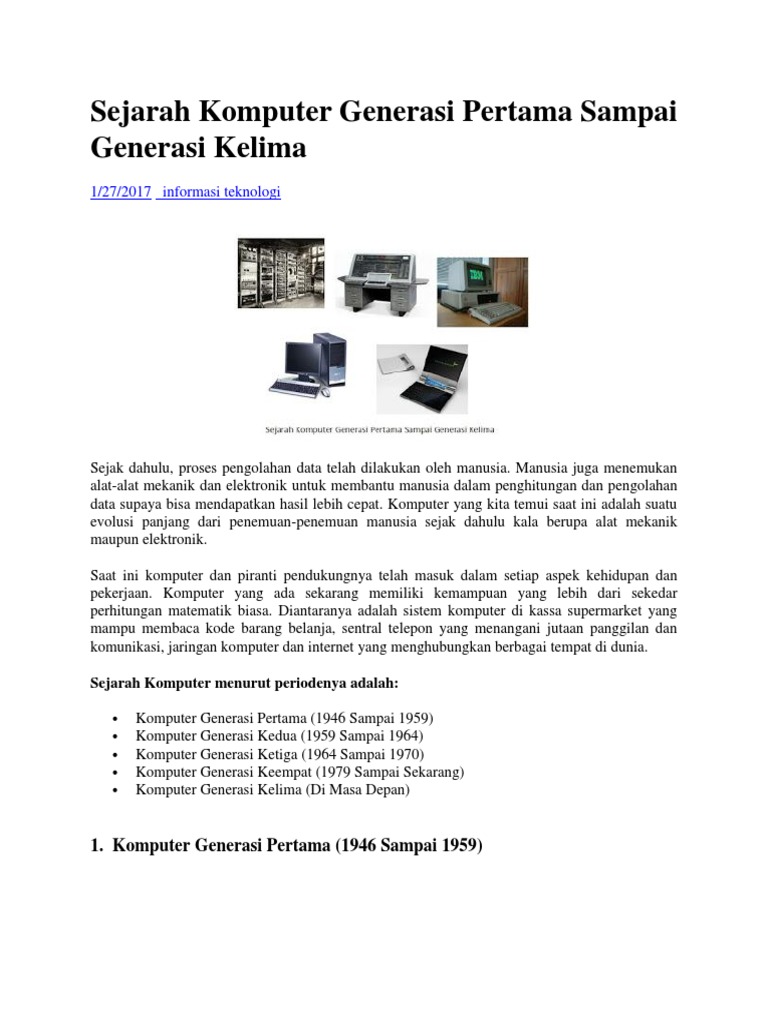 Sejarah Komputer Generasi Pertama Sampai Generasi Kelima PDF