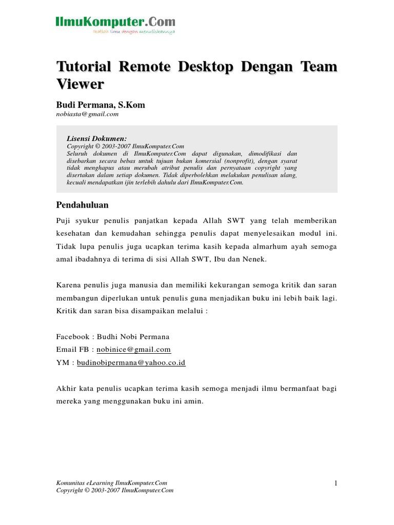 Budi Tutorial Remote Desktop Dengan Team Viewer PDF | PDF