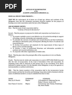 Articles of Incorporation