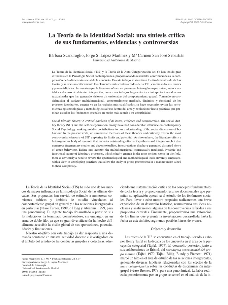 Teoria de La Identidad Social PDF | PDF | Comportamiento | Empirismo