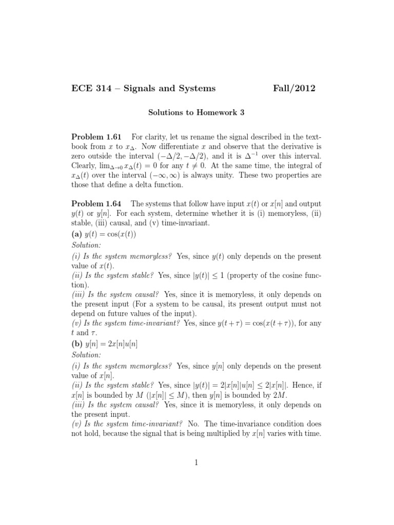 ECE 314 Signals and Systems PDF | PDF | Mathematical Concepts ...