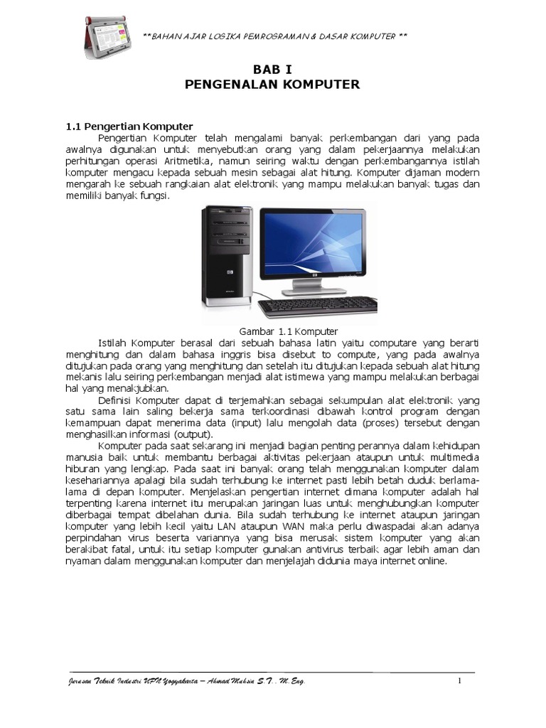 Bahan Ajar Pertemuan I Pengenalan Komputer PDF | PDF
