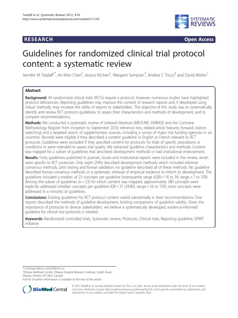 Consort Guidelines for RCT Trials Systematic Review Randomized