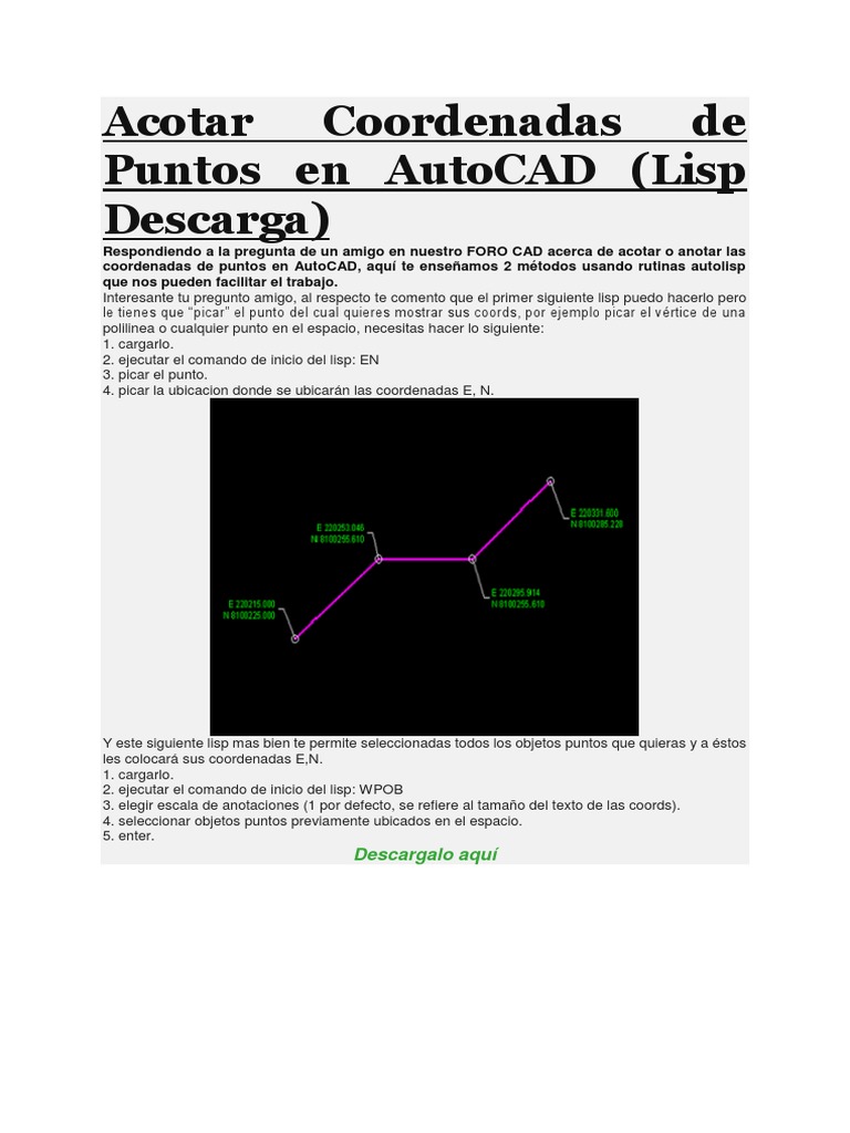 Acotar Coordenadas en AutoCAD con Lisp | PDF