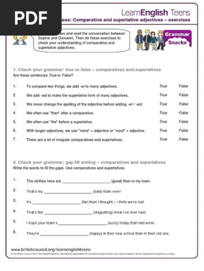 Gs Comparative And Superlatives Exercises 0 Grammar Communication