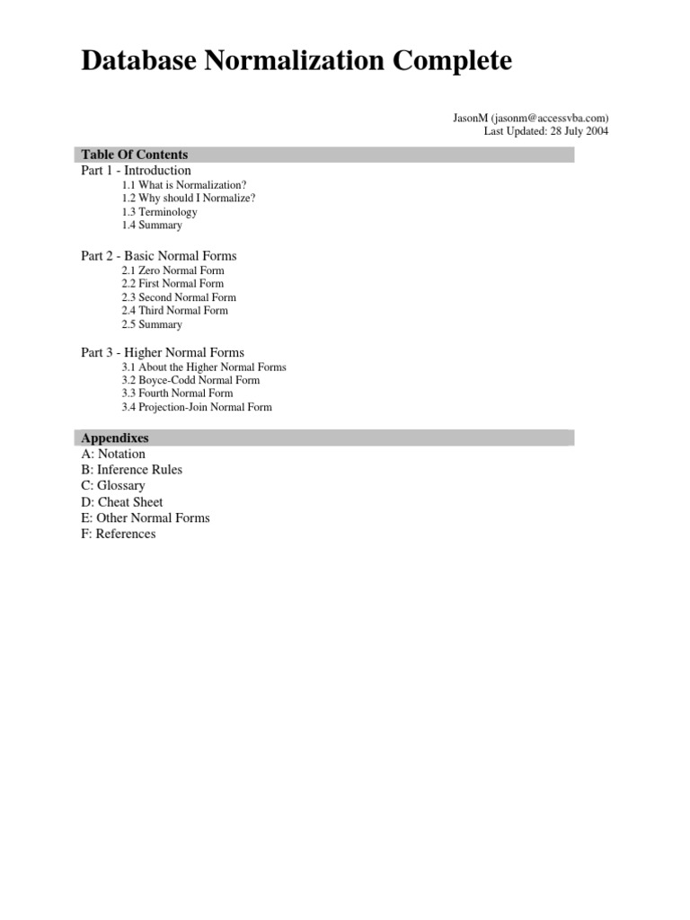 Database Normalization Overview | PDF | Data Model | Databases