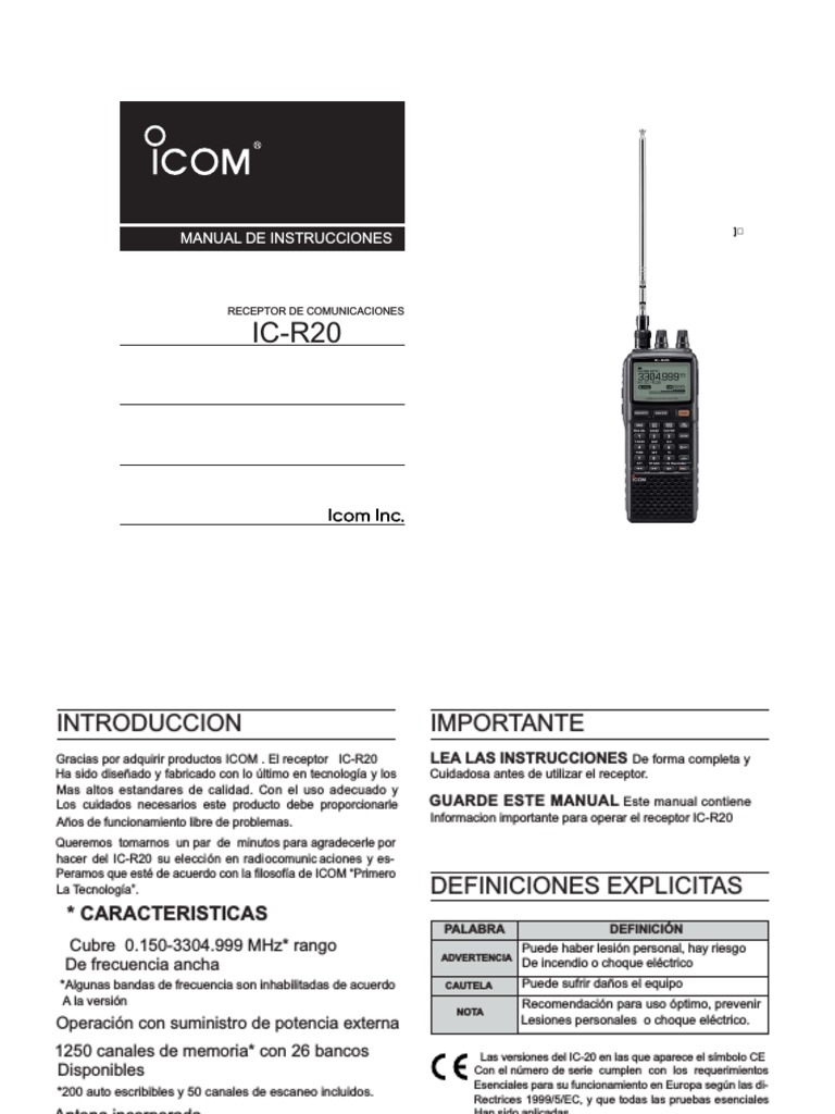 Manual Del Usuario en Español ICOM ICR20 | PDF | Batería (electricidad ...