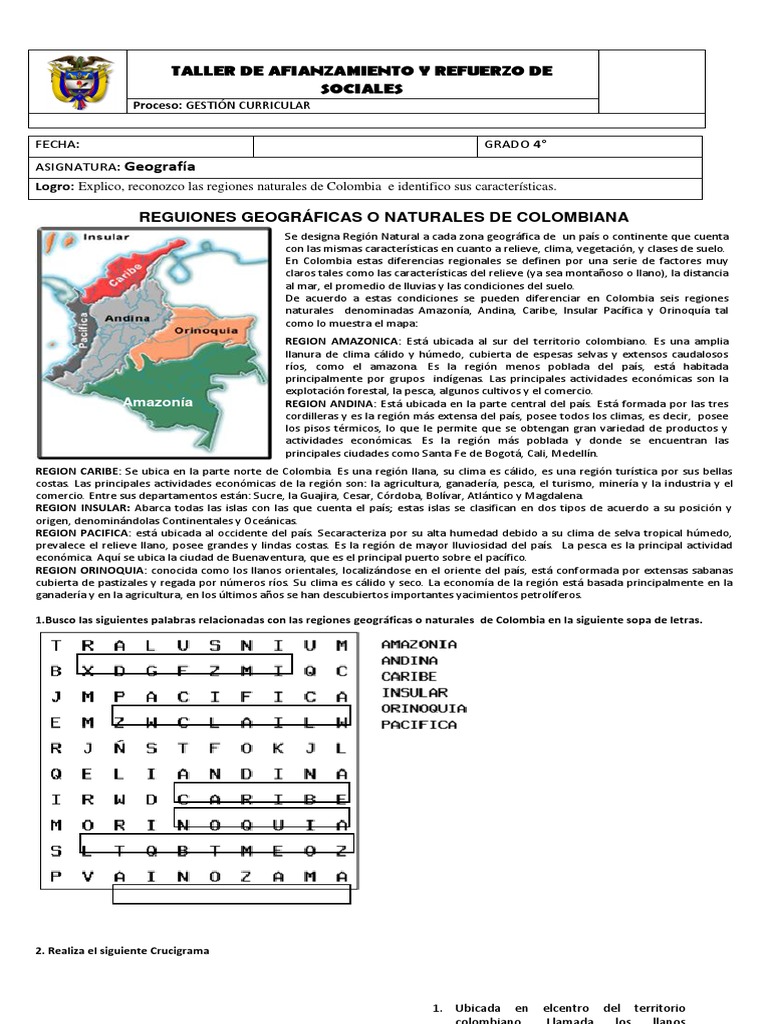 Taller sobre Regiones Naturales de Colombia | PDF | Colombia | Clima