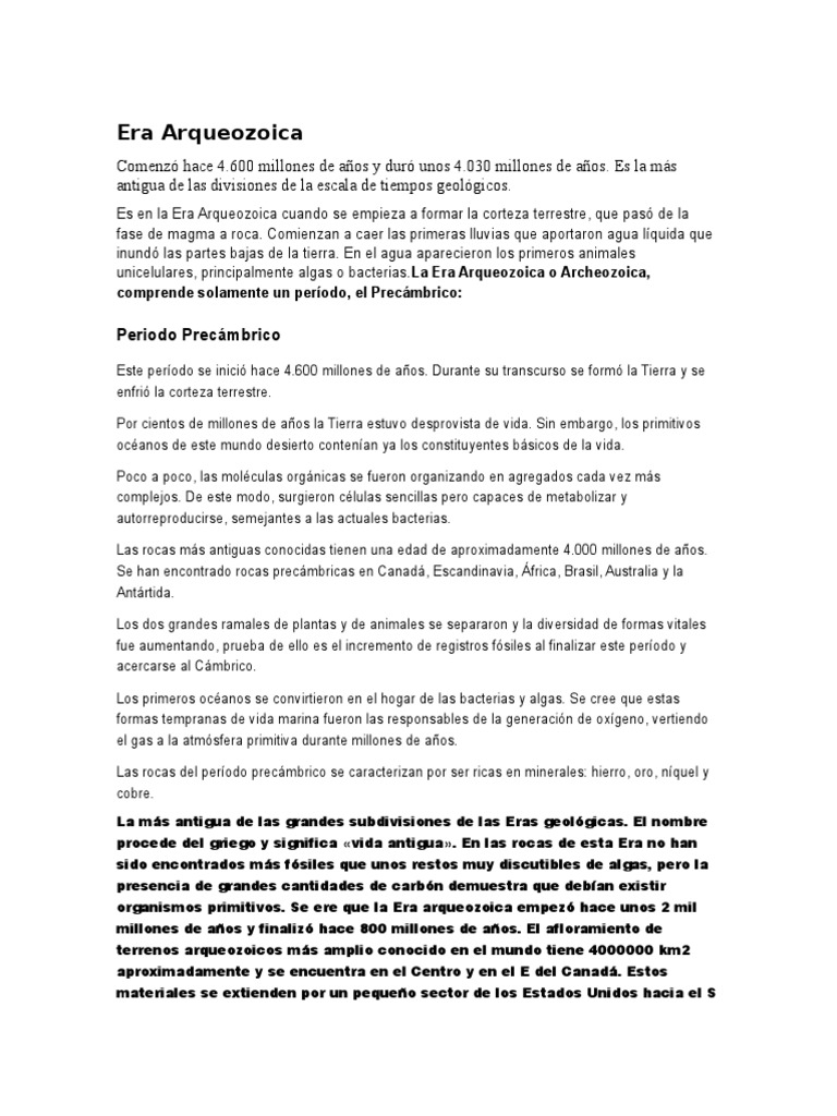 Era Arqueozoica PDF Tierra Oxígeno