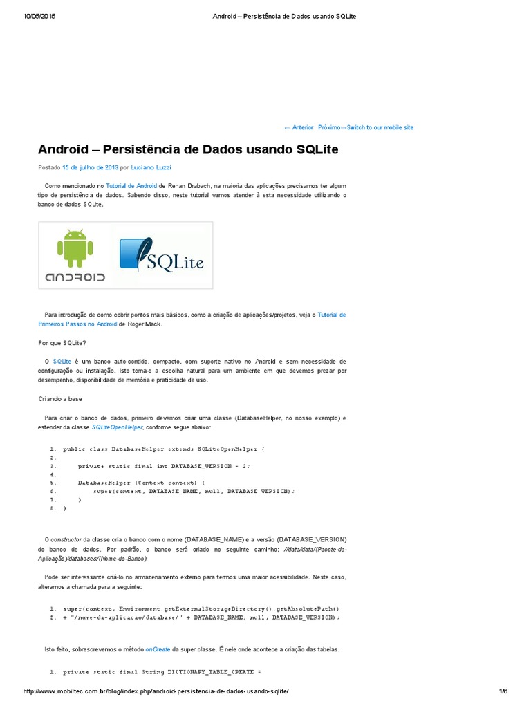 Persistência de Dados no Android com SQLite | PDF | SQL | Android ...