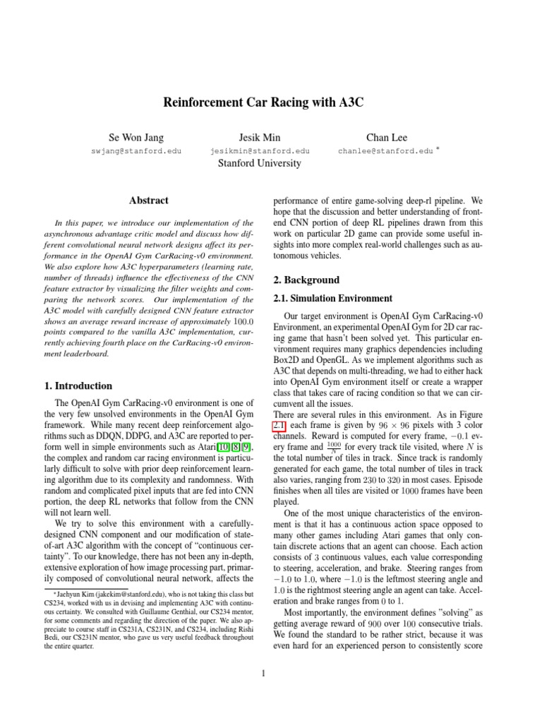 Reinforcement Car Racing With A3C | PDF | Artificial Neural Network ...