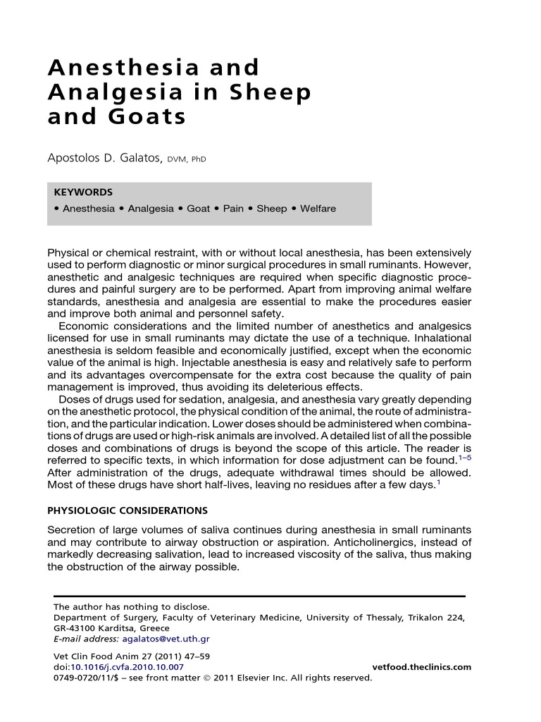 Anesthesia Techniques for Sheep & Goats | PDF | Anesthesia | Analgesic