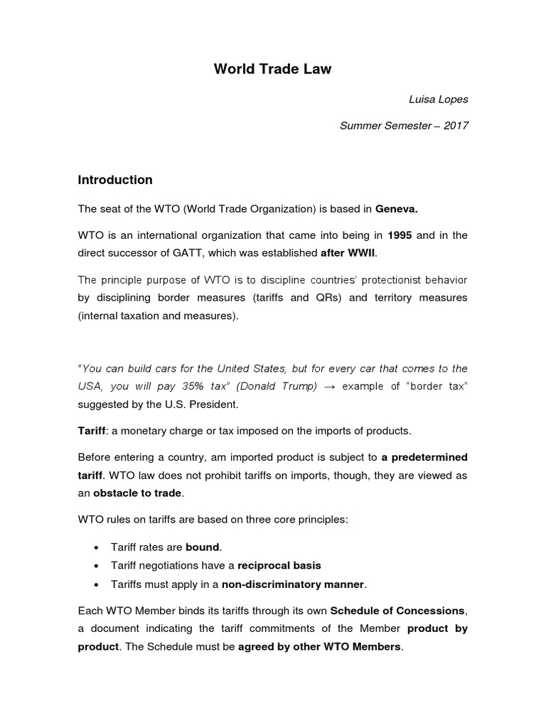 World Trade Law Pdf World Trade Organization General Agreement On