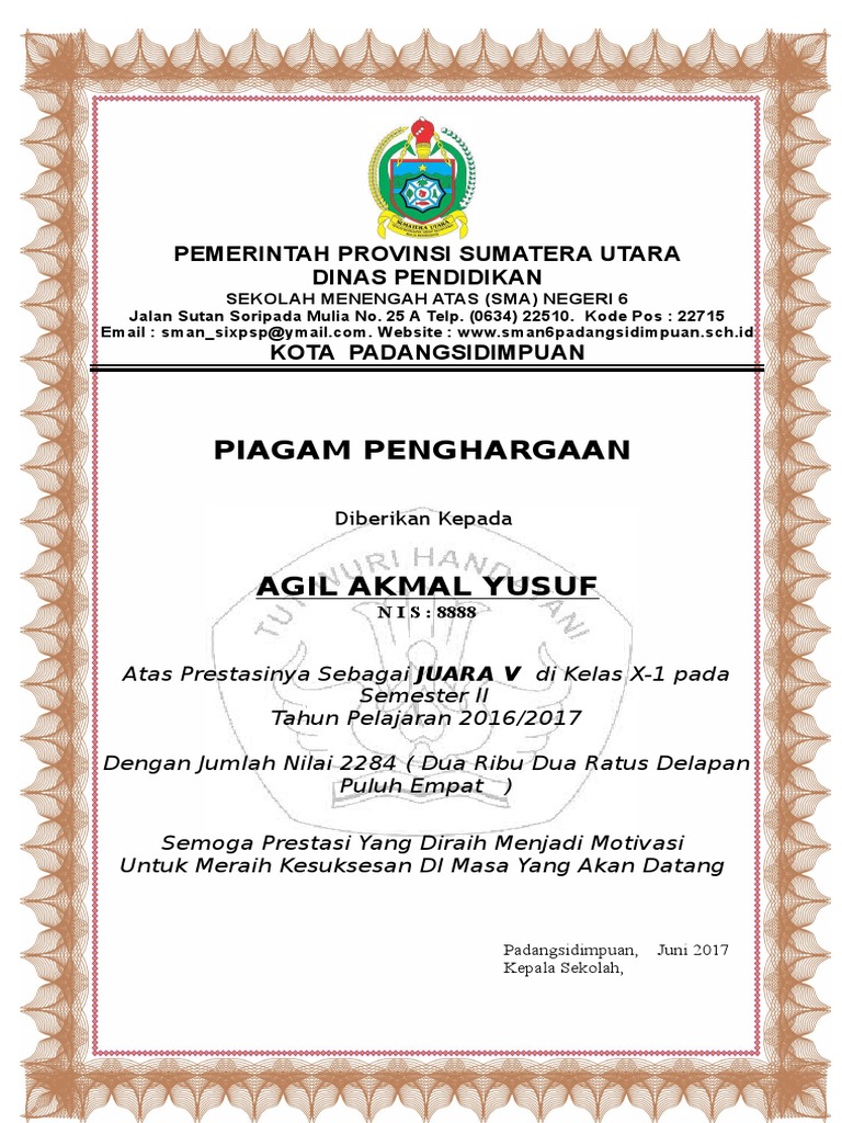 Piagam Juara Kelas Doc