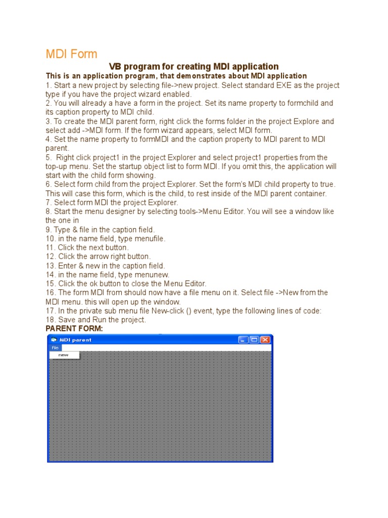 MDI Form: VB Program For Creating MDI Application | PDF | Ibm Pc ...