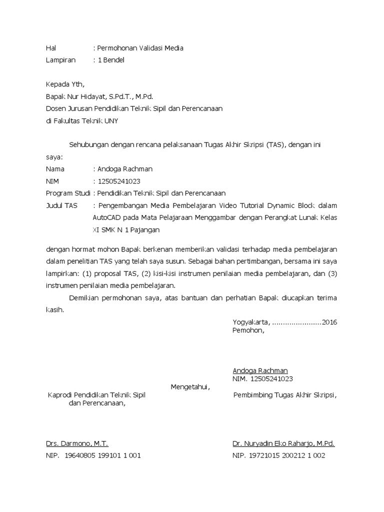 Contoh Surat Validasi Instrumen Penelitian