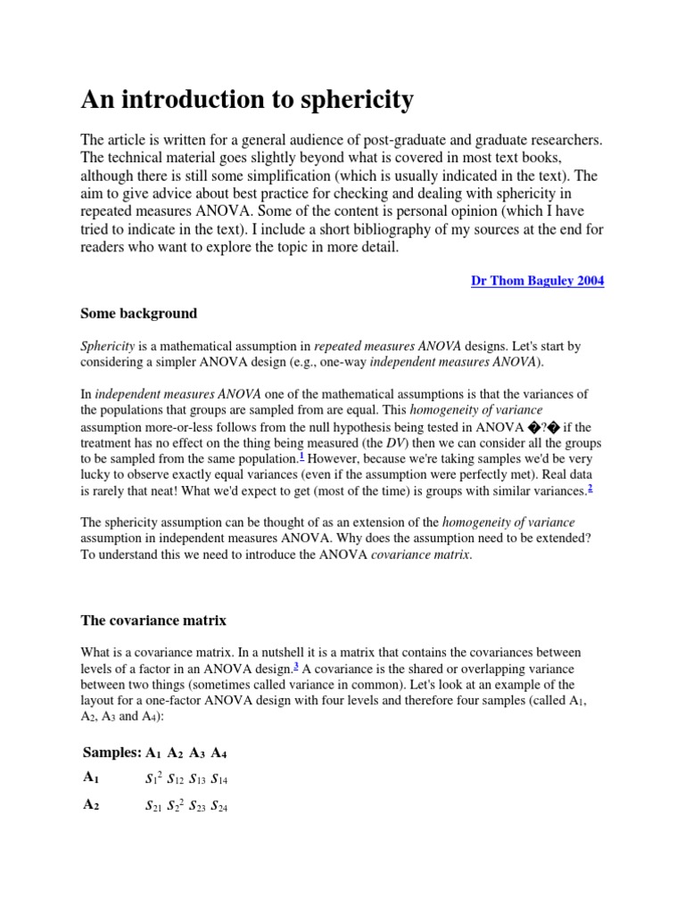 Understanding Sphericity in ANOVA | PDF | Variance | Analysis Of Variance