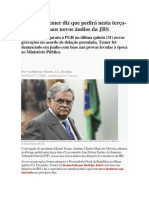 Defesa de Temer Diz Que Pedirá Nesta Terça-feira Acesso Aos Novos Áudios Da JBS