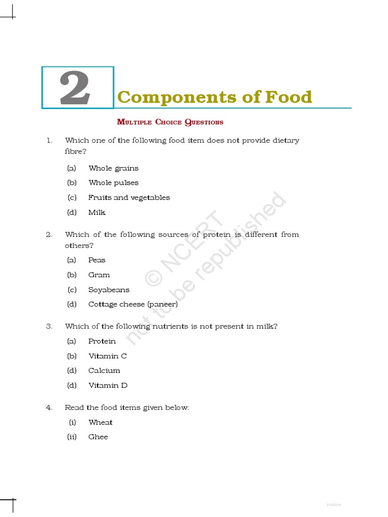 components of food questions.pdf Vitamin Foods
