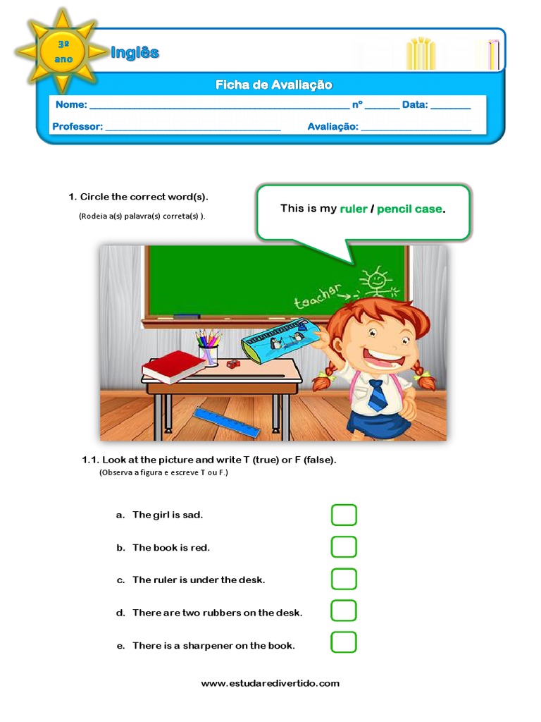 3 Ano Ingles Ficha de Aval1 | PDF